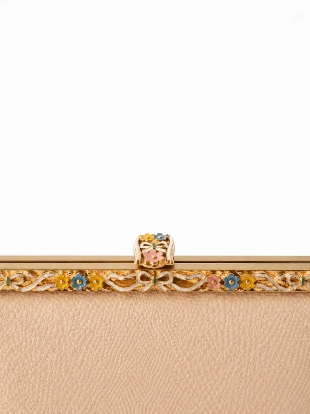 Vintage Ivory Reptile Embossed Evening Bag Floral Enamel Frame Clutch Purse Hand